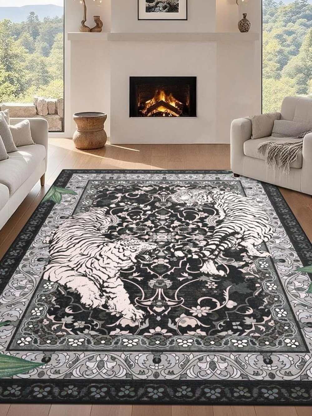 Washable Tiger Rugs for Living Room 5x7Ft Non Slip, Jungle Bedroom Rugs, Soft Bo